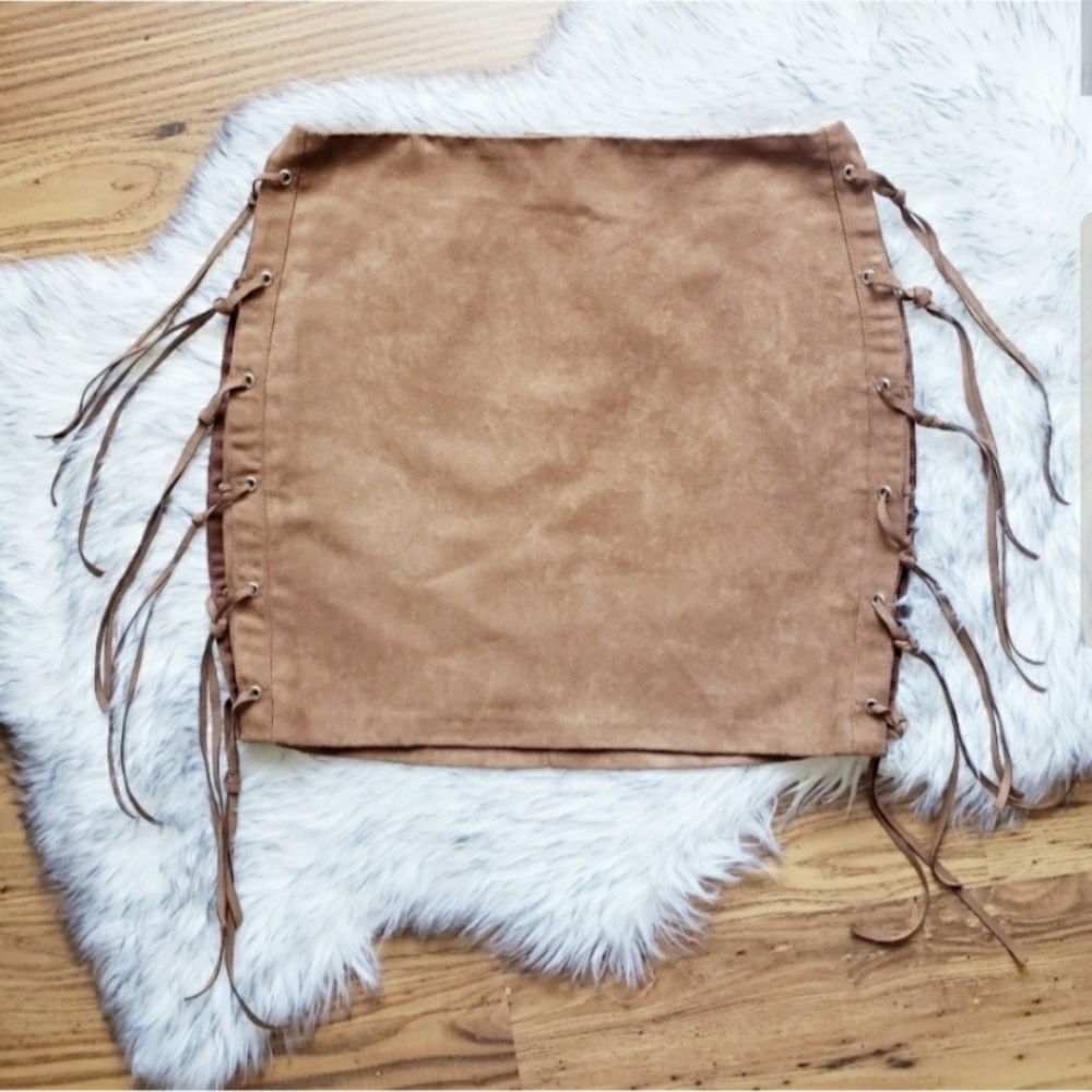 Brown Faux Suede Mini Skirt